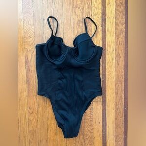 Black ribbed one piece swimsuit M medium EUC swim Old Navy